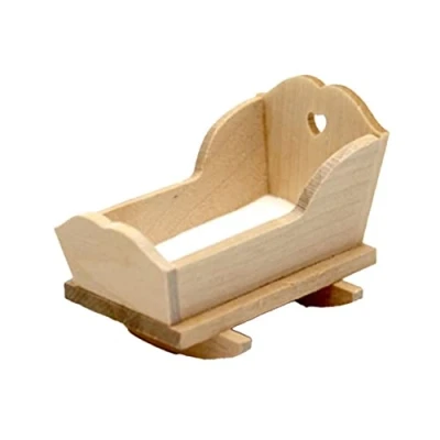 Image of Dolls House Bare Wood Rocking Cradle Crib Unfinished Miniature Nursery Furniture