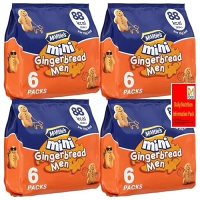 Image of Mcvities Multipack Mini Gingerbread Men Biscuits 19g x 24 bags, Christmas Snack Treat By Zamfoods, Lunch box kids lover