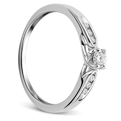 Image of Orovi Women&#039;s Ring White Gold 0.20 Carat Diamond Engagement 9 (375) and Diamonds, Gold,