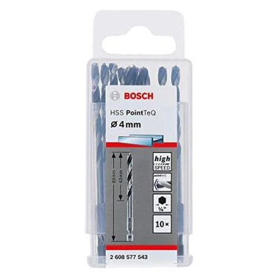 Image of Bosch Professional 10pc PointTeQ Hex Drill Bit (for Metal, Ø: 4.0 mm, Total Length: 83 ¼’’ Shank, Accessory for Impact Drivers and Drivers)