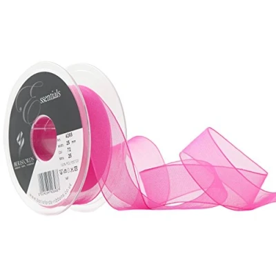Image of Berisfords Super Sheer Ribbon, Shocking Pink, 25 mm Width, metre Length