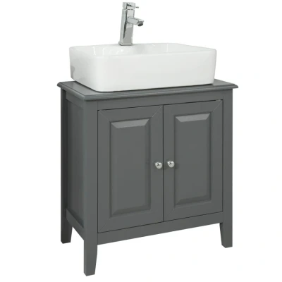 Image of SoBuy Wood Under Sink Basin Bathroom Storage Cabinet Unit Grey FRG202 DG