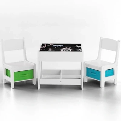 Image of Baby Vivo Set Children&#039;s Activity Table with 2 Chairs Furniture Boys and Girls made of Wood Max