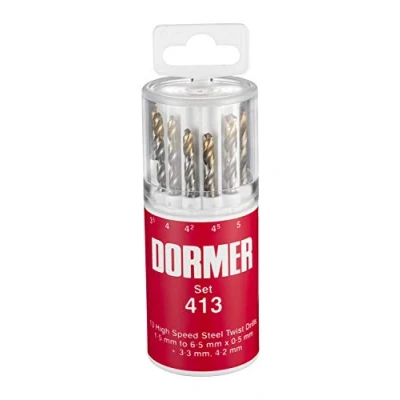 Image of Dormer A094413 HSS High Speed Steel Jobber Drill Bit Set with 118 Degree Tin Tipped Split Point, of 13