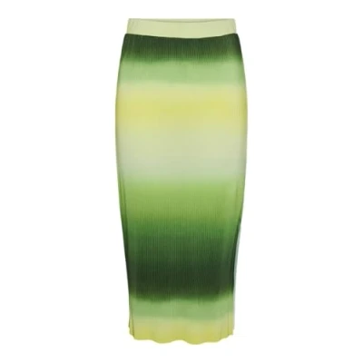 Image of PIECES Women&#039;s Pcartimis Pleated Long Skirt A line, Stone Green/AOP: Gradient, M