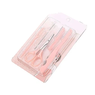 Image of Gemini_mall® 5pcs/set Eyebrow Razor Shaper Cheek Facial Hair Remover Shaver Women’s Trimmer Shaving Grooming Kit, Including Comb, Scissor, Ear Spoon and Replace Blade (Light Pink)
