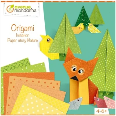 Image of Avenue Mandarine Ref CO176C Origami &#039;Paper Story Nature&#039; Activity Box Contains 60 Sheets, 23 x 23cm, 96 Sheets 15 15cm, 200 7 7cm Printed Patterns, Suitable for Ages 12+