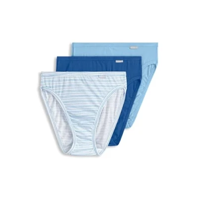 Image of Jockey Women&#039;s Underwear Plus Size Elance French Cut 3 Pack, Blue Stardust/Boardwalk Stripe/Marina Blue, 10