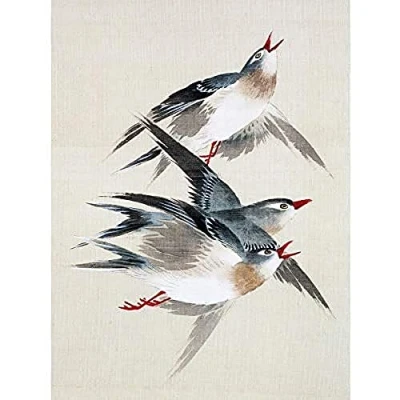 Image of Wee Blue Coo Okamoto Birds Japanese Art Print Canvas Premium Wall Decor Poster Mural