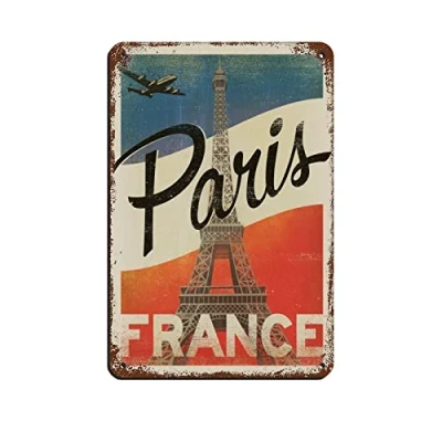 Image of AZOLID Vintage Metal Tin Signs France Paris Travel Poster Wall Decor Office Cafe Bathroom Badroom 14x20CM