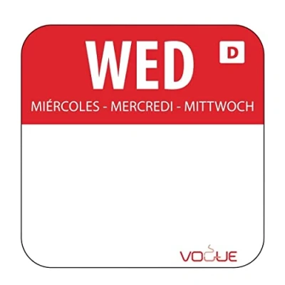 Image of Vogue U779 Wednesday Dissolvable Food Rotation Labels Wednesday. Pack quantity: 1000,Red,20mm (0.75&quot;)