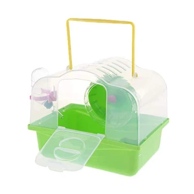 Image of Portable Pet Carrier Hamster Carry Case Cage with Water Bottle Travel Outdoor for Small Animals (green)