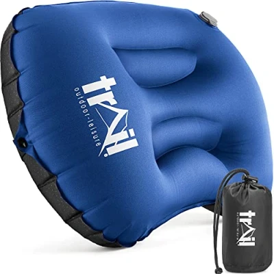 Image of Trail Inflatable Camping Pillow Oversized Ultralight Travel Cushion Neck Lumbar Support with Strap and Bag (Navy)
