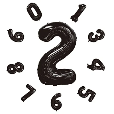 Image of 40&quot; Number Balloons,Helium 2 Balloons Birthday,Self Inflating Balloons,Foil Balloon for Birthday Party,New Year Decoration,Anniversary Decoration,Company Celebration (Black #2)