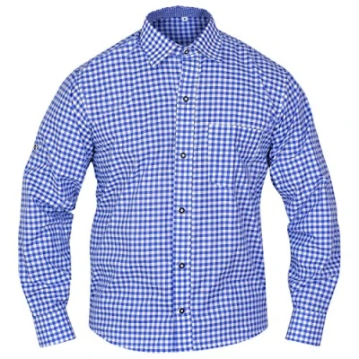 Image of RAC3 German Bavarian Oktoberfest Lederhosen Trachten Checked Shirt (Blue, S)