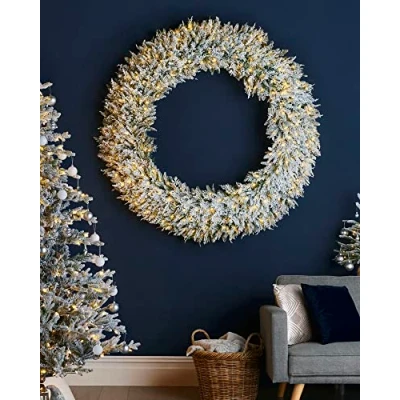 Image of Pre Lit Snow Flocked Natural Fir Majestic Christmas Wreath