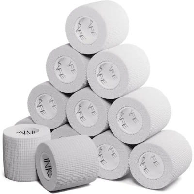 Image of Inksafe White Self Adherent Cohesive Bandages 5cm x 4.5m Box of 12 Uses Include Tattoo Grip Wrap, Vet Tape for Wrist and Ankle Sprains