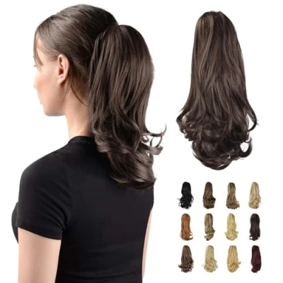 Image of Sofeiyan 13&quot; Ponytail Extension Long Curly Clip in Claw Hair Natural Looking Synthetic Hairpiece for Women,Medium Brown