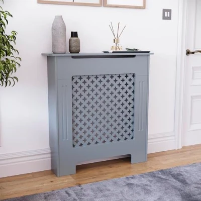 Image of Vida Designs Oxford Small Dark Grey Radiator Cover Modern Slatted Heating Cabinet, Easy DIY Fit, Ideal for Living Room, Hallway or Bathroom