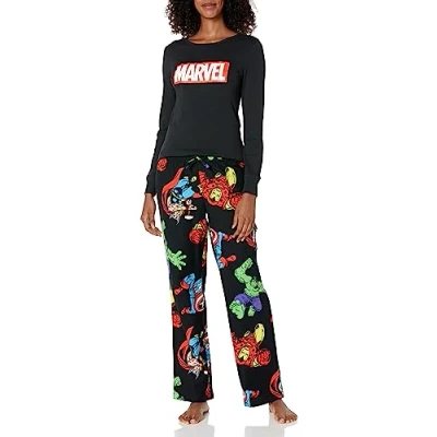 Image of Amazon Essentials Disney Marvel Star Wars Women&#039;s Flannel Pyjama Sleep Sets, Avengers Womens Flannel, S