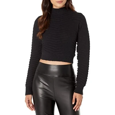 Image of The Drop Ezra Cropped Mock Neck Sweater, Black, 5XL Plus