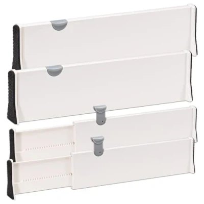 Image of Drawer Organiser System, Divider, Adjustable Divider Kitchen Organisers for Kitchen, Bathroom, Bedroom, Chest of Drawers, 38 54 cm, Set 4, White
