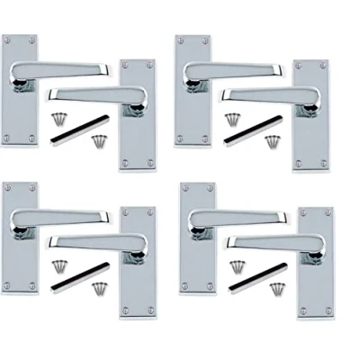 Image of Golden Grace 4 x Pairs of Victorian Straight Polished Chrome Lever Latch Door Handles 120mm Long Premium Quality