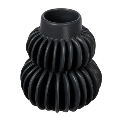 Image of Bloomingville Modern Pleated Stoneware, Black Vase