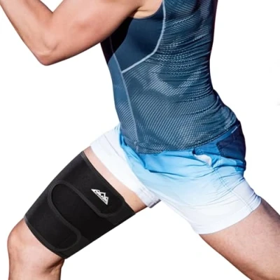 Image of supregear Thigh Brace Support, Adjustable Compression Sleeve Neoprene Hamstring Quad Wrap Breathable Non Slip Upper Leg Slimmer for Women Men Pulled Groin Muscle, Quadriceps, Black