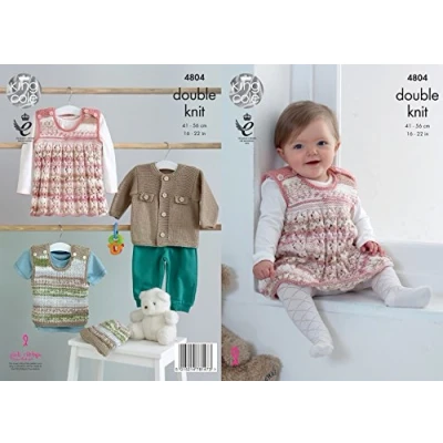 Image of King Cole Baby Jacket, Dress, Tank Top &amp; Hat Cherish Cherished Knitting Pattern 4804 DK