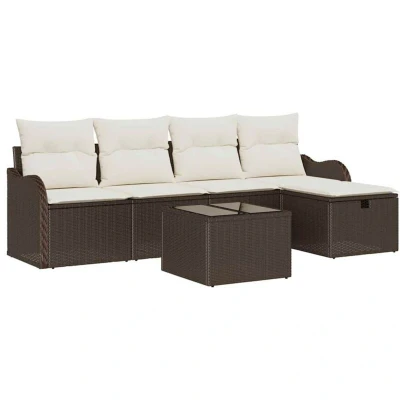 Image of vidaXL 6 Piece Garden Sofa Set with Cushions Brown Poly Rattan