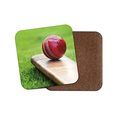 Image of 1 x Cricket Cork Backed Drinks Coaster Sports Bat Red Ball Dad #8267