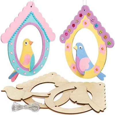 Image of Baker Ross AX859 Hanging Bird Decorations Pack of 5, Woodcrafts for Kids to Make, Paint, Decorate and Display