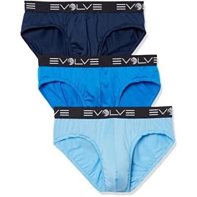 Image of Evolve Men&#039;s Sport Mesh 3 Pack No Show Brief, Varsity Navy/Power Blue/Alaskan Blue, L