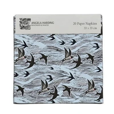 Image of Paper Napkins/Serviettes Artistic Swallows and Sea Printed Design by Angela Harding Disposable Tableware Eco Friendly