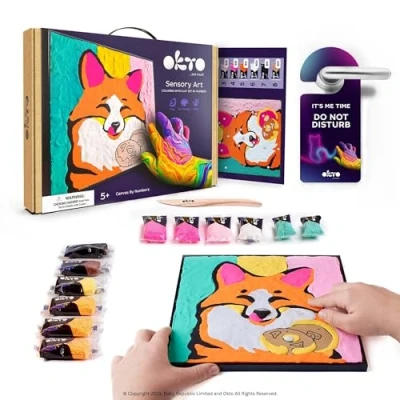 Image of OKTO Paint by Numbers for Children Kid&#039;s Kits with Air Dry Clay, Unique 2D Wall Art, Sensory Canvas Fox Themed, Framed Animal Art Kit Age 5+