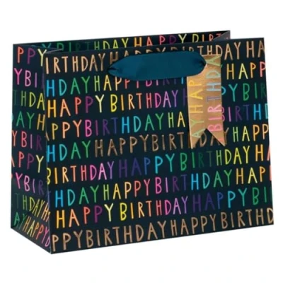 Image of Glick Luxury Gift Bag, Happy Birthday Landscape Bag Medium, Navy 225mm, x 175mm 100mm.