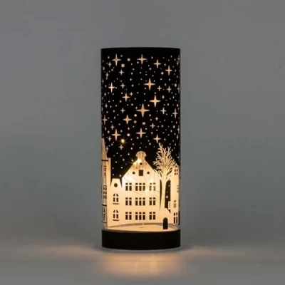 Image of SHATCHI 22cm Christmas Decorated Vase Table Lamp Etched Glass Tube Xmas Deep Blue Cylinder LED Fairy Lights Battery Operated Decoration