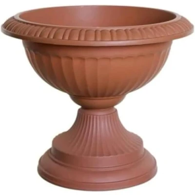 Image of PREMZO Classical Round Grecian URN Patio Pots 42 CM Flower Planter Outdoor Or Indoor Plant Plastic Base Home Garden Wedding Porch Front Door (Terracotta)