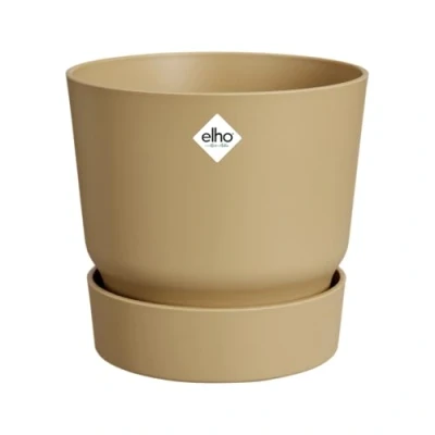 Image of elho Greenville Round 30 Large Flower Pot with Integrated Water Reservoir Indoor &amp; Outdoor 100% Recycled Plastic Ø 29.5 x H 27.8 cm Beige/Golden Sand
