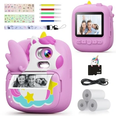 Image of CAMCLID Kids Camera Instant Print, 2.4’‘ for with 32G Card &amp; Print Photo Paper, 1080P HD Video Toddler Camera, Christmas Birthday Gifts Boys Girls Age 3 12(Purple)