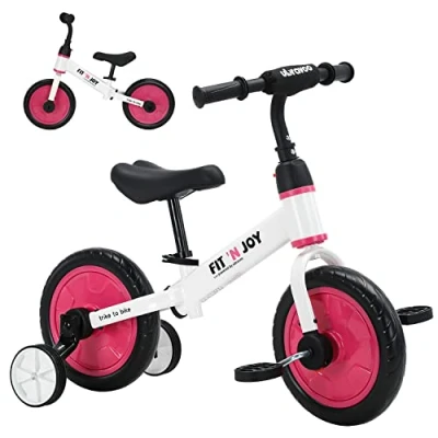 Image of UBRAVOO Fit &#039;n Joy Beginner Toddler Training Bicycle, 4 in 1 Kids Balance Bike with Pedals &amp; Wheels Options, Trike to Riding Toys for Boys Girls 2 5 (Pink)