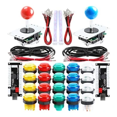 Image of Qenker 2 Player LED Arcade DIY Kit for USB MAME PC Game &amp; Raspberry Pi Retro Controller Including 2X Joystick, 20x Buttons, Zero Delay Encoder (Mixed Color Kit)