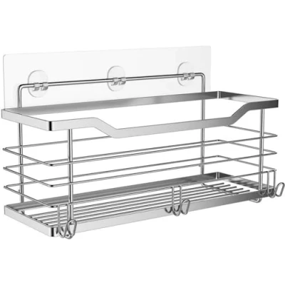 Image of Oriware Adhesive Shower Caddy Organiser Basket Bathroom Shelf Storage Wall Mounted SUS304 Stainless Steel No Drilling