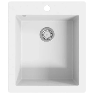 Image of vidaXL Granite Cream White Overmount Kitchen Sink Scratch Resistant, Heatproof up to 280C, Includes Plumbing Kit, Easy Assemble, Single Deep Basin Design 425x500mm