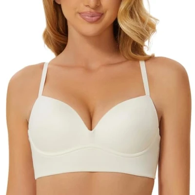 Image of MELENECA Women&#039;s Push Up Bralettes Seamless Padded Wireless Bra with Support and Lift Off White 38D
