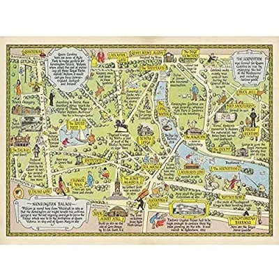 Image of Artery8 Map Sayer 1948 Kensington Gardens London Unframed Wall Art Print Poster Home Decor Premium