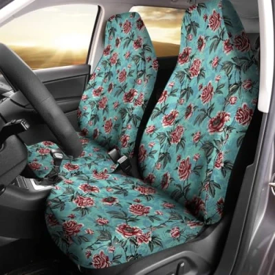 Image of Carseatcover UK Floral Fashion Waterproof Car Seat Covers Protectors Pair of Front Seats Blue