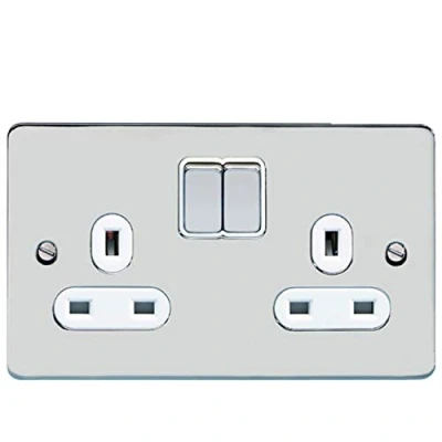 Image of Schneider Electric Ultimate Flat Plate Switched Double Power Socket, Single Pole, 13A, GU3220WPC, Polished Chrome with White Insert
