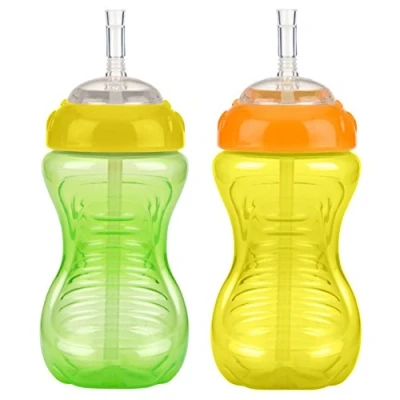 Image of Nuby 2 Pack 10 oz No Spill Flexi Straw Cup (Green/Yellow)
